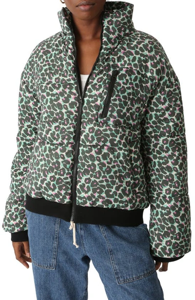 Electric & Rose Electric Leopard Puffer Jacket In Green/ Multi