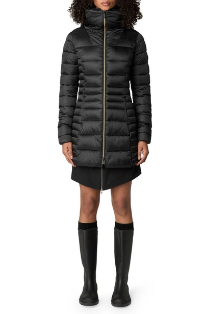 Save The Duck Caroline Faux Fur Collar Longline Puffer Jacket In Black