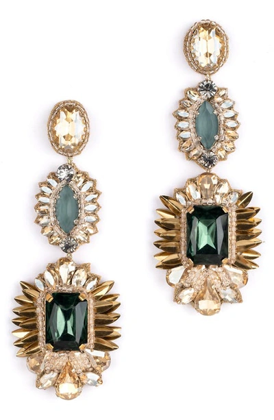 Deepa Gurnani Klara Beaded Crystal Drop Earrings In Emerald