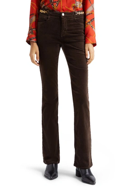 L Agence Stevie Chain Detail High Waist Velveteen Bootcut Pants In Chocolate