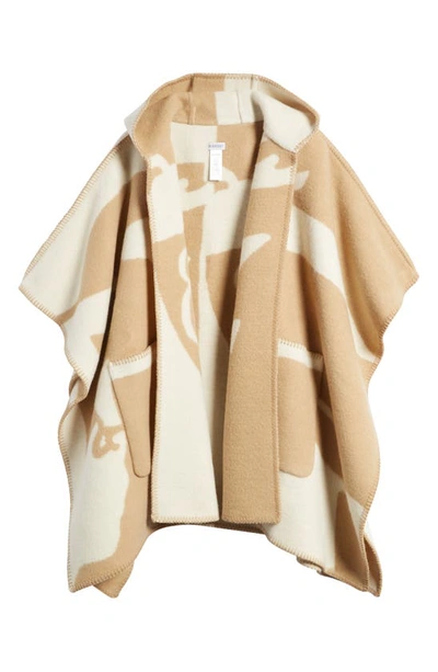 Burberry Equestrian Knight Hooded Wool Cape In Archive Beige