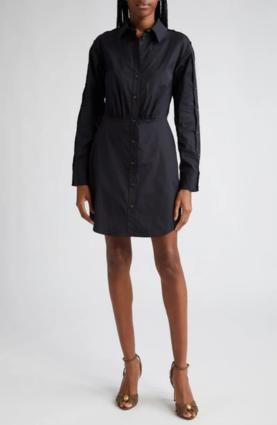 Veronica Beard Rae Button Long Sleeve Mini Shirtdress In Black