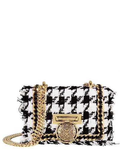 Balmain Tweed And Leather Baby Box Flap Bag In Black / White