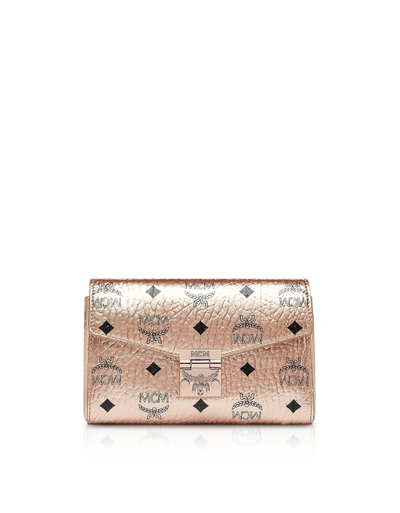 Mcm Champagne Gold Millie Visetos Small Crossbody Bag In Rose Gold