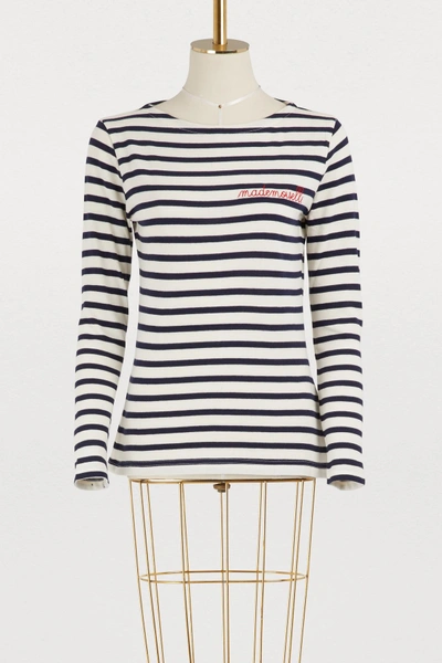 Maison Labiche Mademoiselle Breton-striped Cotton Sweater In Off White/dark Blue