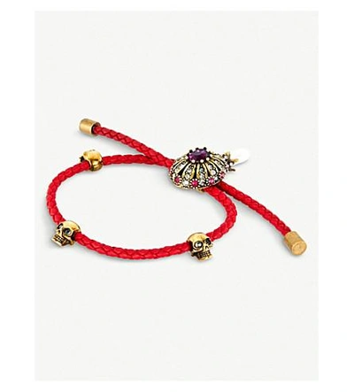 Alexander Mcqueen Jewelled Charm Leather Bracelet In Red