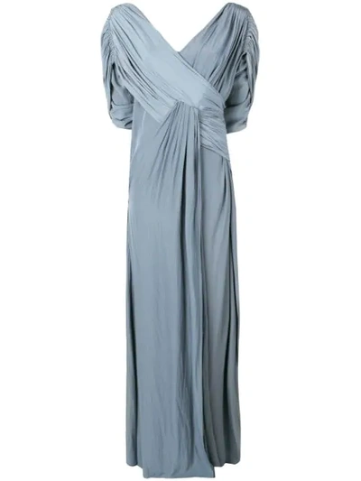 Lanvin Short-sleeve Draped Gown In Blue