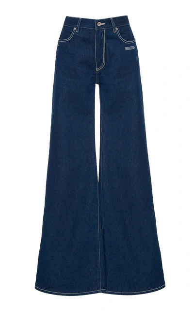 Off-white Mid-rise Flared Wide-leg Jeans In Dark Wash
