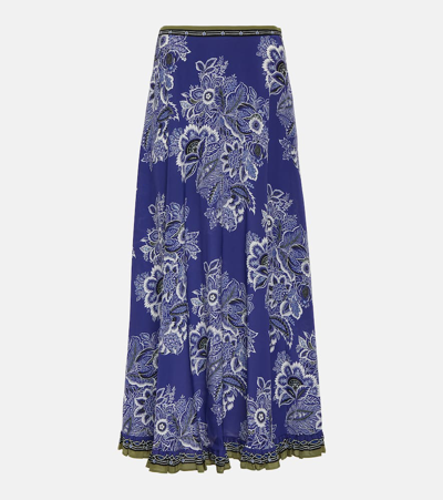 Etro Bandana-print Maxi Silk Skirt In Blue