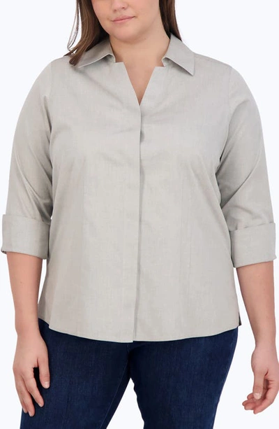 Foxcroft 'taylor' Three-quarter Sleeve Non-iron Cotton Shirt In Silver