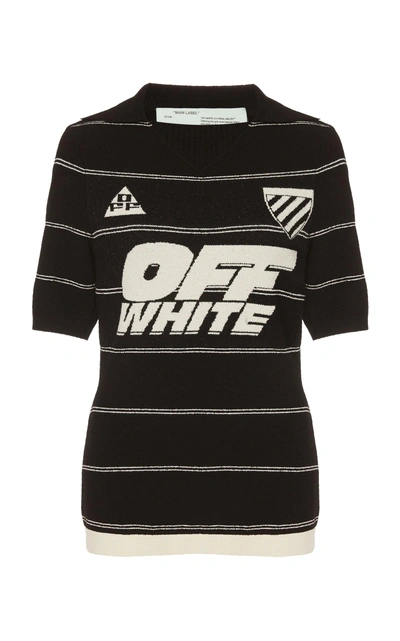 Off-white Striped Knit Polo T-shirt In Black