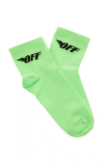 Off-white Fluo Off Wings Short Socks In Green