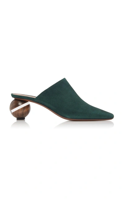 Neous Calanthe Round Heel Suede Mules In Green