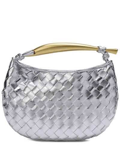 Tiffany & Fred Woven Leather Top Handle Clutch In Silver