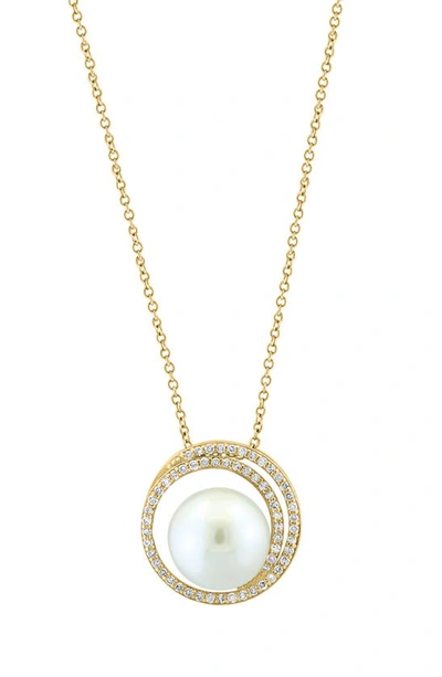 Effy 14k Yellow Gold 11mm Freshwater Pearl & Diamond Circle Pendant Necklace