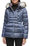 Kenneth Cole New York Core Mixed Puffer Jacket With Faux Fur Trim In Lake Blue