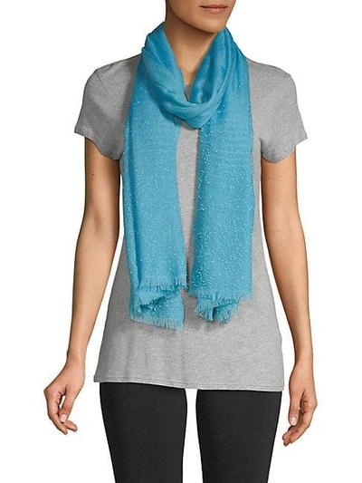 Valentino Frayed Rectangular Scarf In Parrot Blue