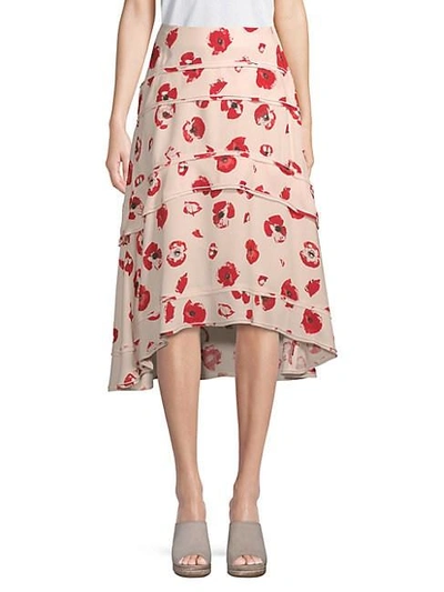 Proenza Schouler Tiered Floral Midi Skirt In Cream Multi