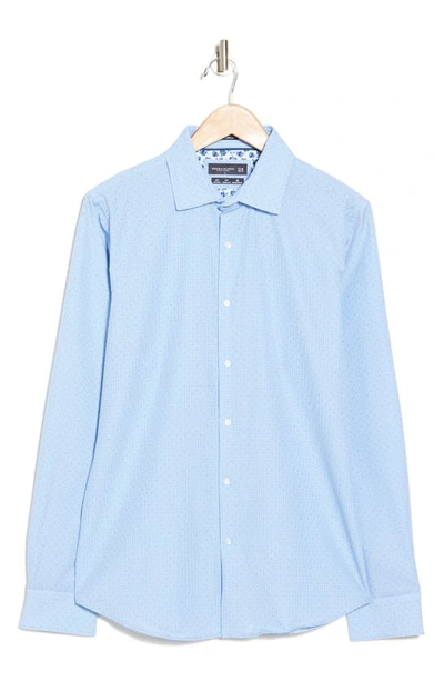 Denim And Flower Geo Print Non-iron Tech Button-up Shirt In White/ Light Blue Geo