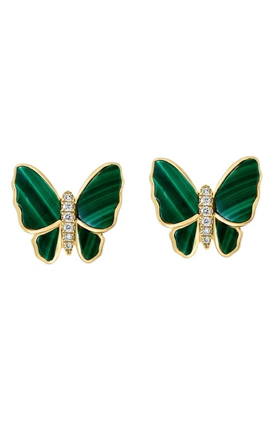 Effy Malachite & Diamond Butterfly Stud Earrings In Yellow Gold/ Green