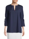 Lafayette 148 Sela Quarter-sleeve Self-tie Blouse In Raisin