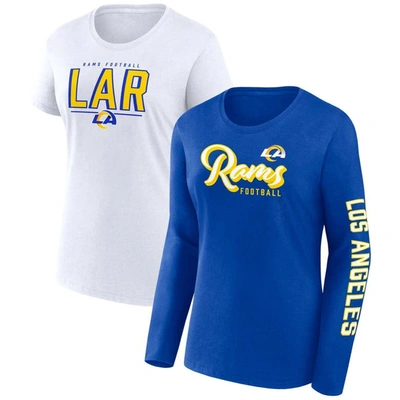 Fanatics Women's  Royal, White Los Angeles Rams Two-pack Combo Cheerleader T-shirt Set In Royal,white
