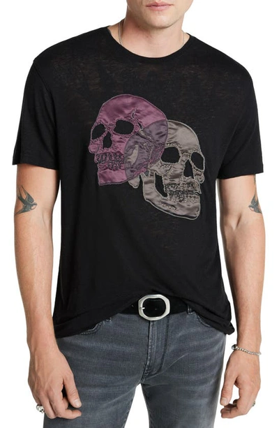 John Varvatos Double Skull Appliqué T-shirt In Black