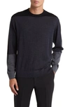Emporio Armani Tonal Colorblock Wool Sweater In Black