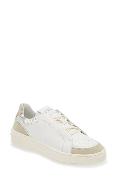 Stuart Weitzman Courtside Retro Sneaker In Light Beige/white