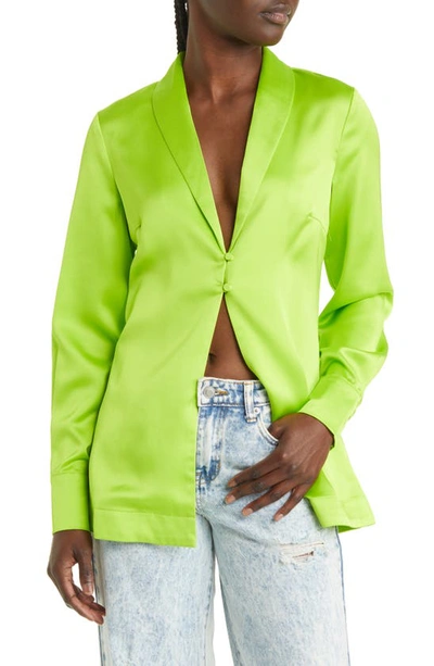 Something New Naomi Satin Button-up Shirt In Acid Lime