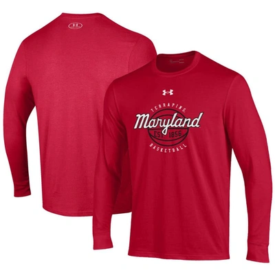 Under Armour Red Maryland Terrapins Throwback Basketball Performance Cotton Long Sleeve T-shirt