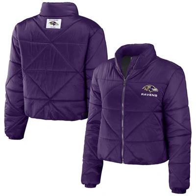 Wear By Erin Andrews Purple Baltimore Ravens Cropped Puffer Full-zip Jacket