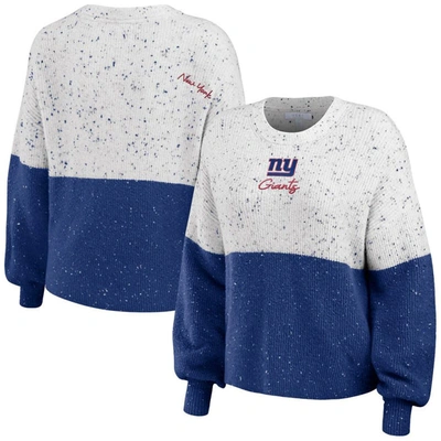 Wear By Erin Andrews White/royal New York Giants Lighweight Modest Crop Color-block Pullover Sweate