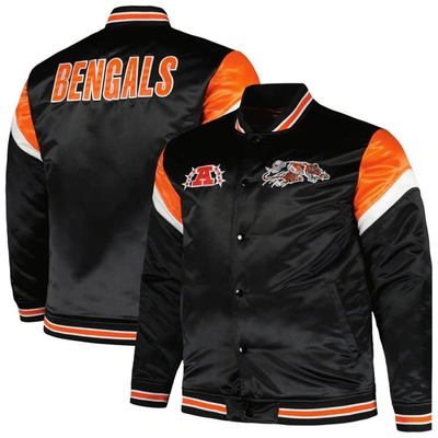 Mitchell & Ness Men's  Black Distressed Cincinnati Bengals Big And Tall Satin Full-snap Jacket