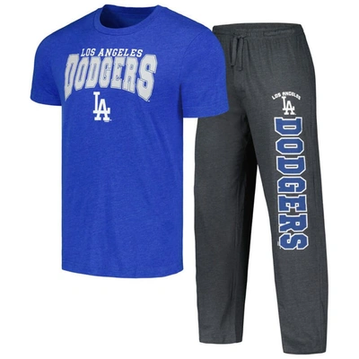Concepts Sport Men's  Charcoal, Royal Los Angeles Dodgers Meter T-shirt And Pants Sleep Set In Charcoal,royal