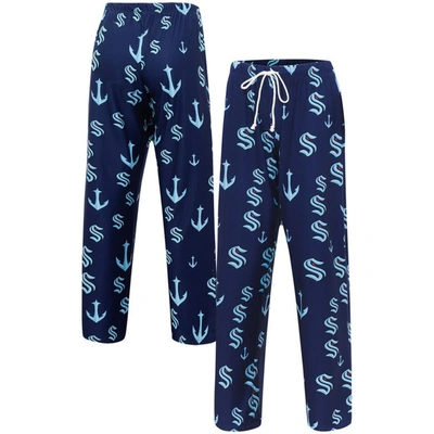 Concepts Sport Deep Sea Blue Seattle Kraken Gauge Allover Print Knit Sleep Trousers In Navy