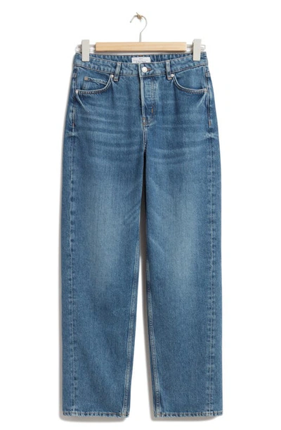 & Other Stories Straight Leg Button Fly Jeans In Mid Blue