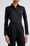 Akris Punto Double Collar Stretch Cotton Button-up Shirt In Black