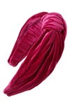 Tasha Knotted Velvet Headband In Fuchsia