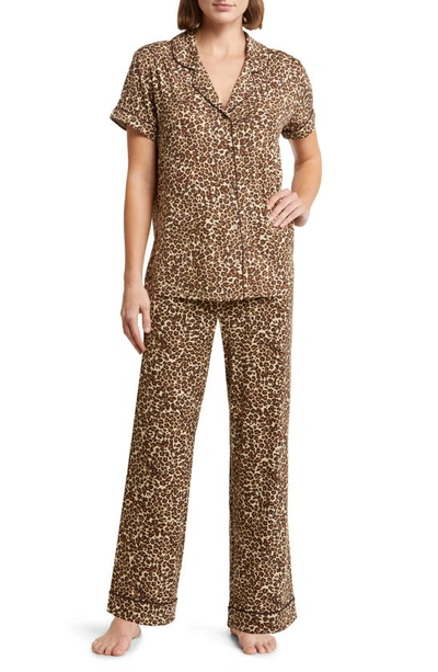 Nordstrom Moonlight Eco Crop Pajamas In Beige Leopard Spots