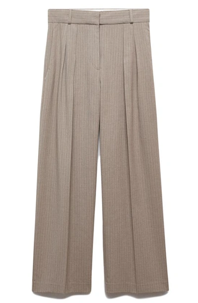 Mango Pleated Chalk Stripe Wide Leg Pants In Medium Brown