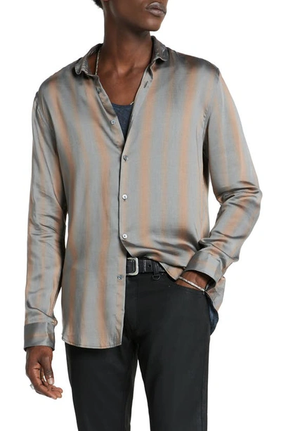 John Varvatos Slim Fit Stripe Lyocell & Silk Button-up Shirt In Henna