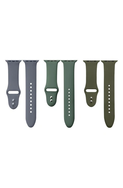 The Posh Tech Assorted 3-pack Silicone Apple Watch® Watchbands In Dark Grey/ Olive Green/ Green