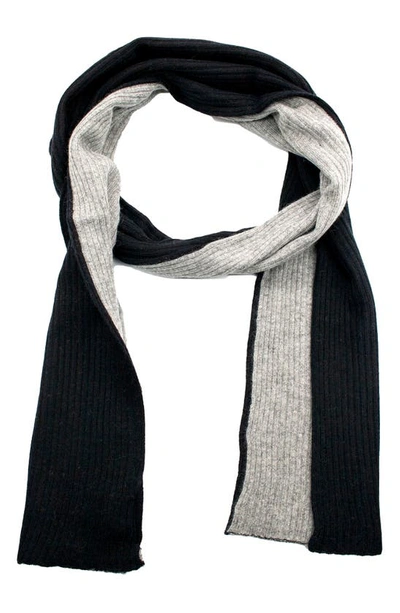 Portolano Two-tone Rib Scarf In Black/ Light Grey