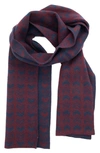 Portolano Jacquard Knit Scarf In Bordeaux/ Navy