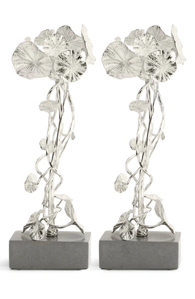 Michael Aram Monet's Garden Set Of 2 Candle Holders In Silver