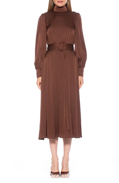 Alexia Admor Safiya Long Sleeve Belted Fit & Flare Dress In Brown