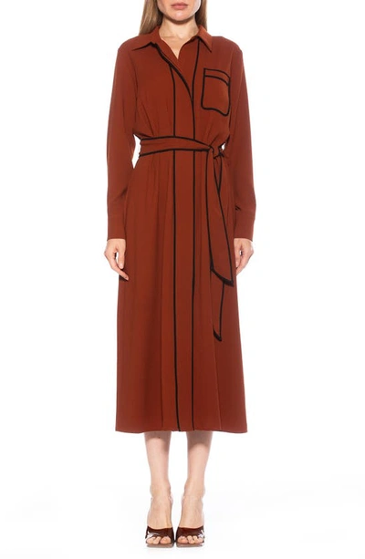 Alexia Admor Halima Long Sleeve Maxi Shirtdress In Brown