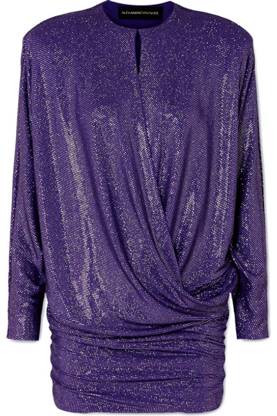 Alexandre Vauthier Draped Crystal-embellished Stretch-georgette Mini Dress In Purple