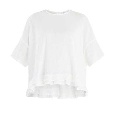 Paisie Oversized Jersey Top With Drop Hem Ruffle In White